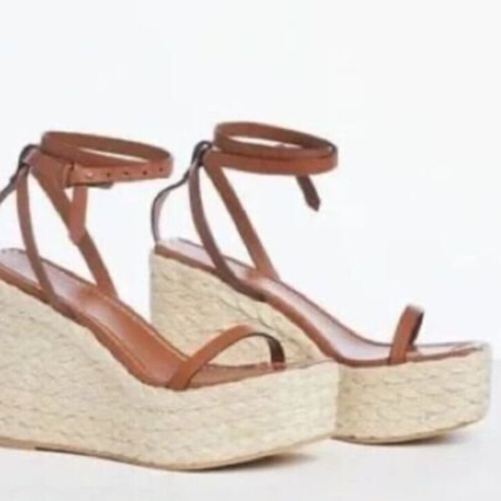 Frame Le Venice Espadrille Platform Wedge Sandal In Tobacco - Size 40 - Picture 2 of 11